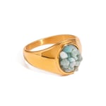 Light Blue / 7 / 1 Piece Simple Series Retro Geometric Stainless Steel  Gold Color Natural Stone Women's Single Ring Picture8